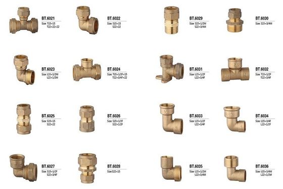 Precisão amarela que faz à máquina, encaixe de bronze do CNC do costume da compressão com o níquel/cromo chapeados